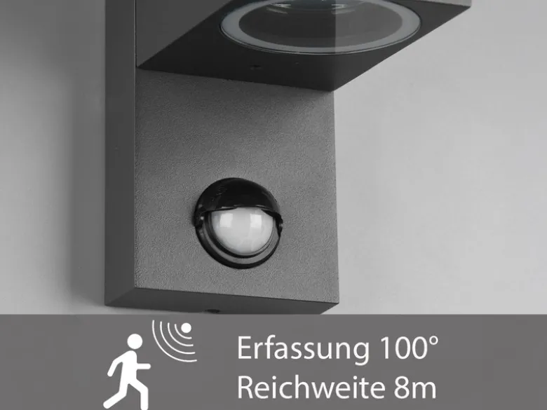 Eckige Außenwandleuchte ROYA Downlight mit Bewegungsmelder, Anthrazit Höhe 15cm
