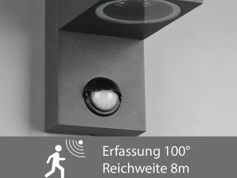 Eckige Außenwandleuchte ROYA Up & Down mit Bewegungsmelder, Anthrazit, Höhe 22cm