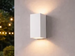 Eckige Außenwandleuchte ROYA Up and Down aus Aluminium Weiß, Höhe 15cm