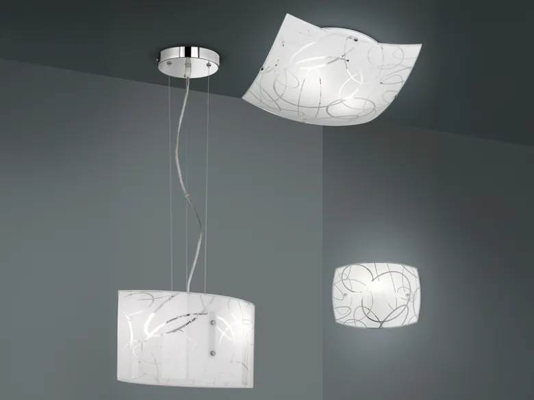 Eckige Deckenleuchte SPIRELLI Glas mit modernem Dekor, Quadrat 40cm