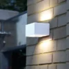Eckige LED Außenwandlampe GEMINI Up and Down aus ALU Weiß 14cm breit, IP54