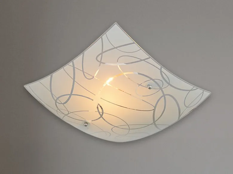Eckige LED Deckenleuchte DIMMBAR Glas mit modernem Dekor, Quadrat 30cm
