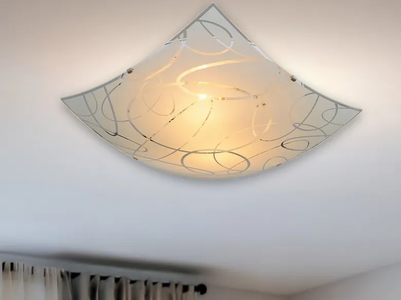 Eckige LED Deckenleuchte DIMMBAR Glas mit modernem Dekor, Quadrat 40cm