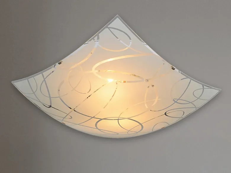 Eckige LED Deckenleuchte DIMMBAR Glas mit modernem Dekor, Quadrat 40cm