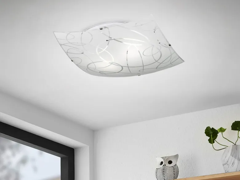 Eckige LED Deckenleuchte DIMMBAR Glas mit modernem Dekor, Quadrat 40cm