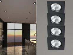 Eckige LED Einbaustrahler Decke im 4er Set schwenkbar dimmbar Schwarz matt 5,5W