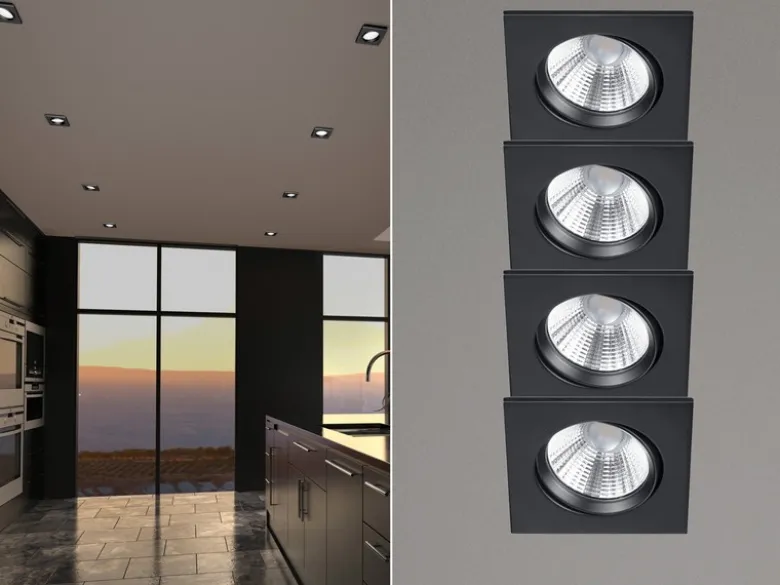 Eckige LED Einbaustrahler Decke im 4er Set schwenkbar dimmbar Schwarz matt 5,5W