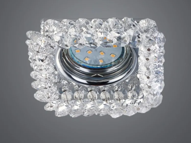 Eckiger Deckeneinbaustrahler DOLOMITE in Silber Chrom mit Kristallglas 10 x 10cm