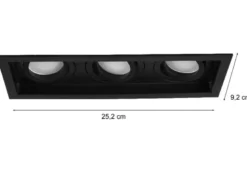 Eckiger 3-flammiger Deckeneinbaustrahler KENAI Schwarz, schwenkbar 25,2 x 9,2cm