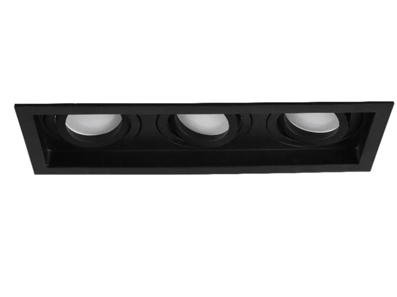 Eckiger 3-flammiger Deckeneinbaustrahler KENAI Schwarz, schwenkbar 25,2 x 9,2cm