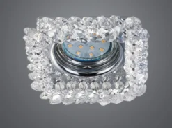Eckiger LED Deckeneinbaustrahler in Silber Chrom mit Kristallglas 10 x 10cm
