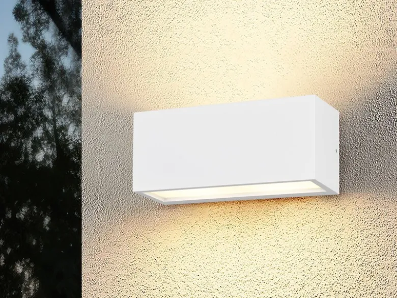 Eckige Up & Downlight Außenwandleuchte MAYENNE Weiß, Breite 25cm