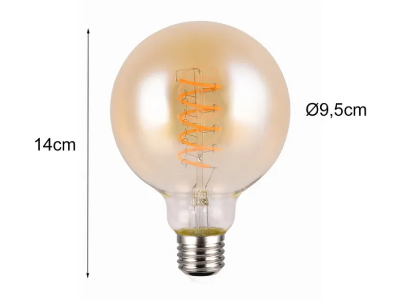 E27 Deko LED - 7 Watt, 400 Lumen, 1800 K warmweiß - Ø9,5cm 3 Stufen Dimmer