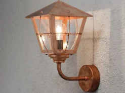 Edle Außenwandleuchte FENIX, Laterne Kupfer massiv / Arylglas rauchfarben, E27