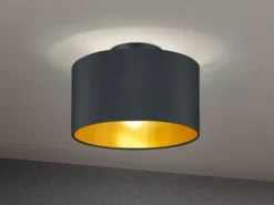 Edle Deckenleuchte HOSTEL mit Stoff Lampenschirm Schwarz Gold Ø 30cm