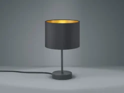 Edle LED Tischleuchte mit Lampenschirm aus Stoff in Schwarz & Gold, Höhe 33cm