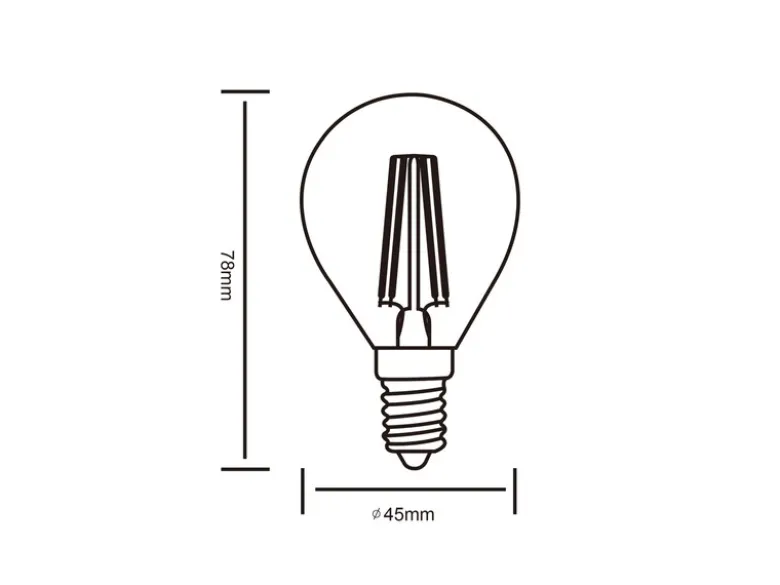 E14 Filament LED, 2 Watt, 250 Lumen, warmweiß, Ø4,5cm, nicht dimmbar