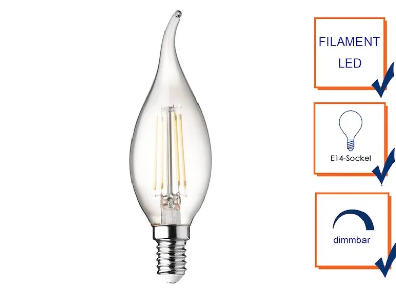 E14 Filament LED - 3 Watt, 320 Lumen, warmweiß, Ø 3,5cm- extern dimmbar