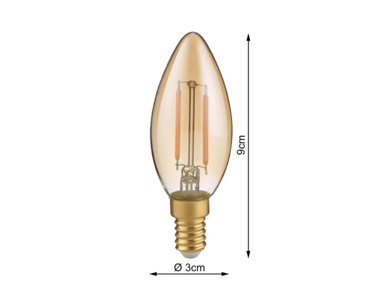 E14 Filament LED, 2 Watt, 225 Lumen warmweiß, Ø3cm, nicht dimmbar