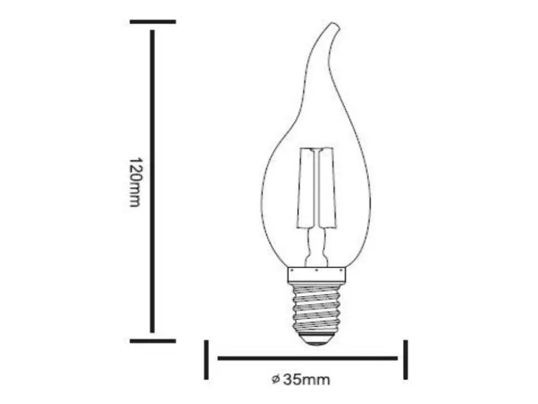 E14 Filament LED - 2 Watt, 250 Lumen, warmweiß, Ø3,5cm - nicht dimmbar
