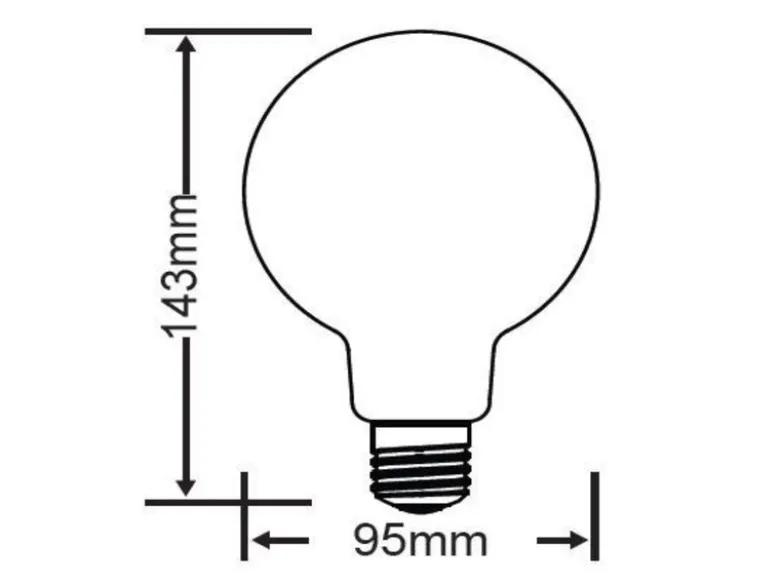 E27 Filament LED - 8 Watt, 806 Lumen, warmweiß, Ø9,5cm - 3 Stufen Dimmer