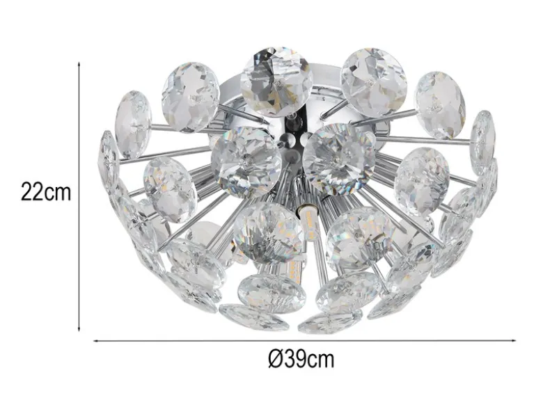 Elegante Deckenleuchte VIRINA in Silber Chrom mit K9 Kristallen, Ø 39cm