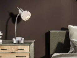 Elegante LED Tischleuchte ELLIOTT flexibel Glasschirm satiniert, Höhe 34cm
