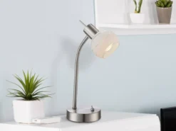 Elegante LED Tischleuchte ELLIOTT flexibel Glasschirm satiniert, Höhe 34cm