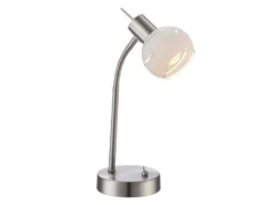 Elegante LED Tischleuchte ELLIOTT flexibel Glasschirm satiniert, Höhe 34cm
