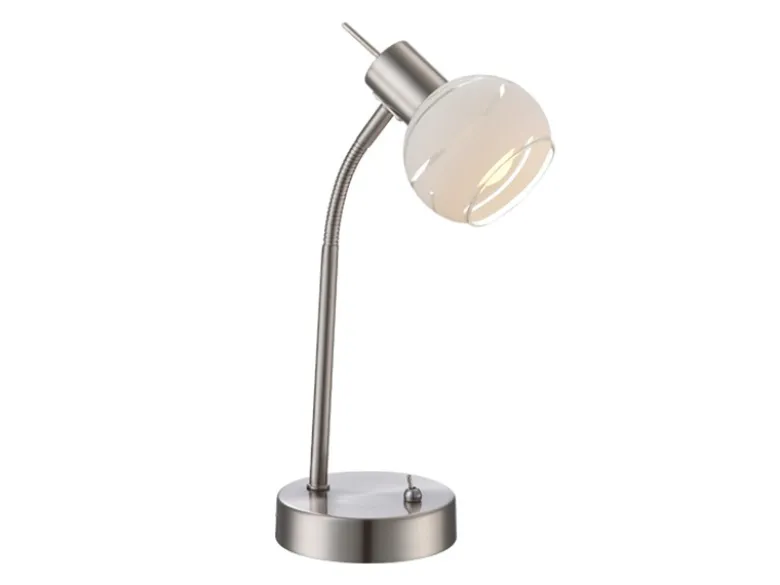 Elegante LED Tischleuchte ELLIOTT flexibel Glasschirm satiniert, Höhe 34cm