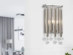 Elegante LED Wandleuchte 2-flammig mit filigranem Kristallglas Chrom, Höhe 31cm
