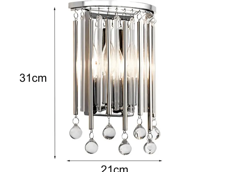 Elegante Wandleuchte PIPER mit filigranem Kristallglas Chrom, Höhe 31cm