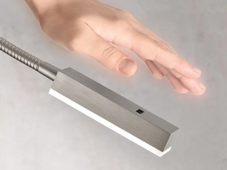 2er LED Wand Leselampen Silber mit Stecker, dimmbar per Gestik, Breite 8cm