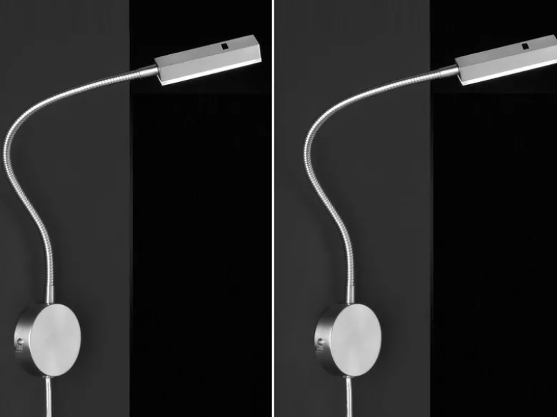2er LED Wand Leselampen Silber mit Stecker, dimmbar per Gestik, Breite 8cm