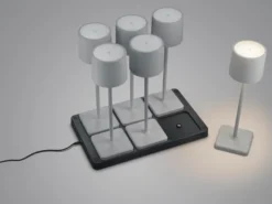 6er SET Akku LED Outdoor Tischleuchten FERNANDEZ Grau ohne Kabel, H: 38cm