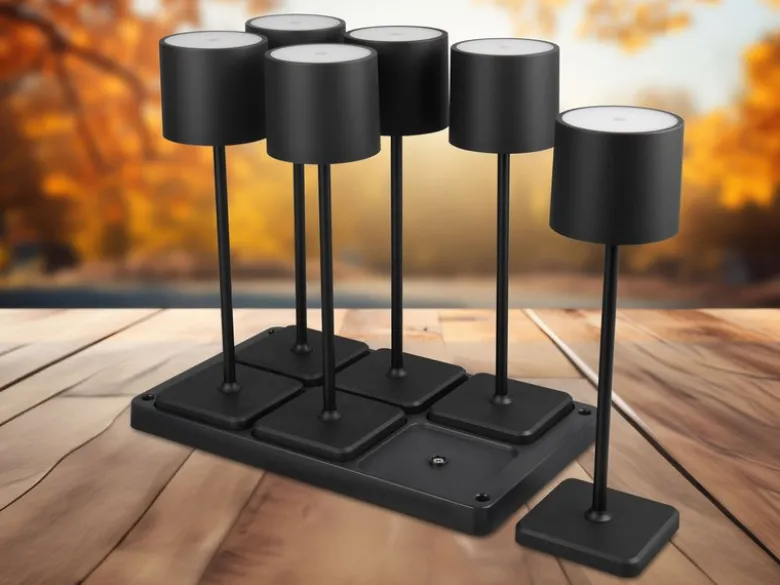 6er SET Akku LED Outdoor Tischleuchten FERNANDEZ Schwarz ohne Kabel, H: 38cm