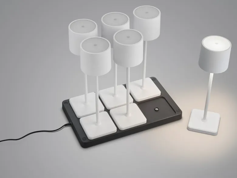 6er SET Akku LED Outdoor Tischleuchten FERNANDEZ Weiß ohne Kabel, H: 38cm