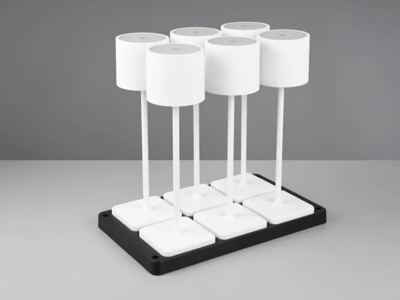 6er SET Akku LED Outdoor Tischleuchten FERNANDEZ Weiß ohne Kabel, H: 38cm