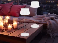 2er SET Akku LED Tischlampen kabellos für Innen & Außen, Weiß - Höhe 39cm