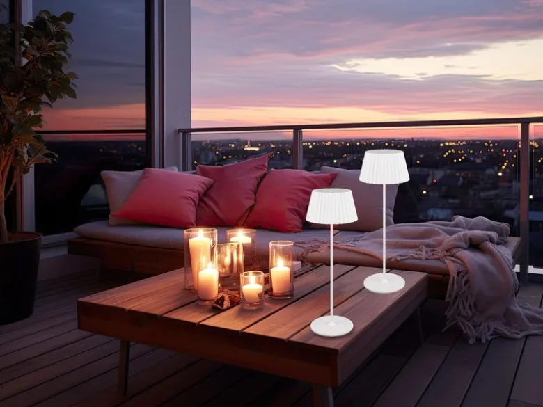 2er SET Akku LED Tischlampen kabellos für Innen & Außen, Weiß - Höhe 39cm