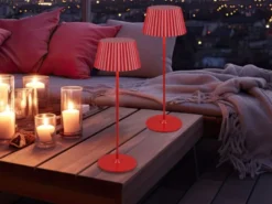 2er SET Akku LED Tischlampen kabellos für Innen & Außen, Rot - Höhe 39cm