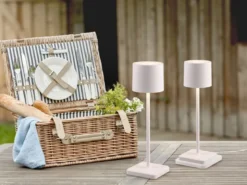 2er SET Akku LED Tischlampen kabellos für Innen & Außen, Weiß - H: 38cm