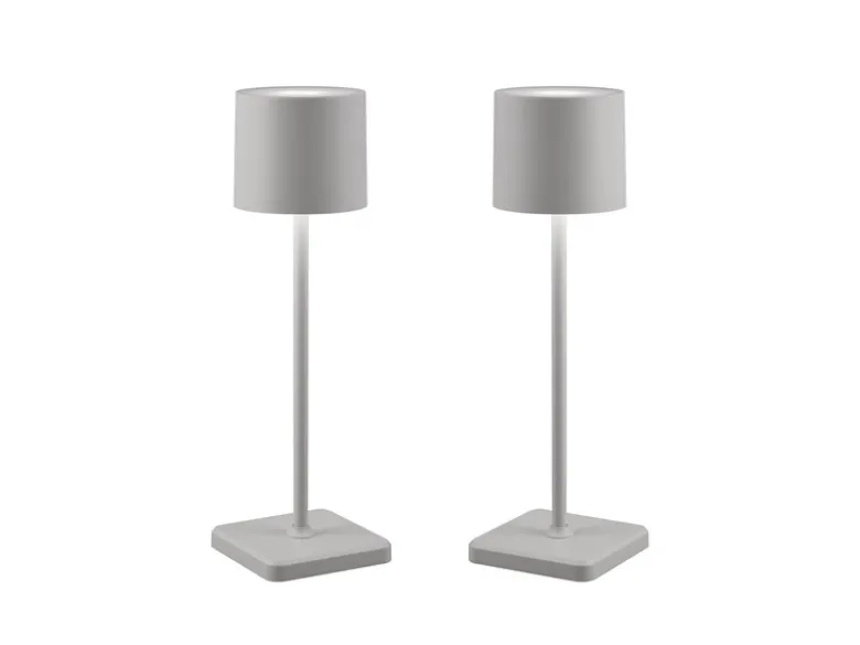 2er SET Akku LED Tischlampen kabellos für Innen & Außen, Grau - H: 38cm