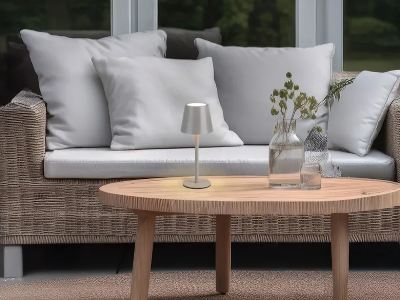 2er SET Akku LED Tischlampen kabellos für Innen & Außen, Grau - 21cm klein
