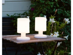 2er SET Akku LED Tischleuchten per USB aufladbar, Weiß Höhe 20cm