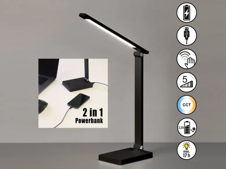 2er SET Akku Schreibtischlampen Schwarz ohne Kabel, Höhe 39,5cm