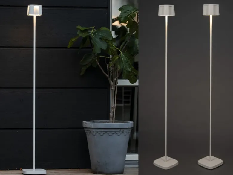 2er Set Akku Stehlampe für Outdoor dimmbar, kabellos in Weiß, klein 120cm