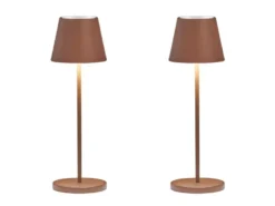 2er SET Akku Tischlampen Rostfarben ohne Kabel mit Ladestation, Höhe 34cm