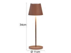 2er SET Akku Tischlampen Rostfarben ohne Kabel mit Ladestation, Höhe 34cm