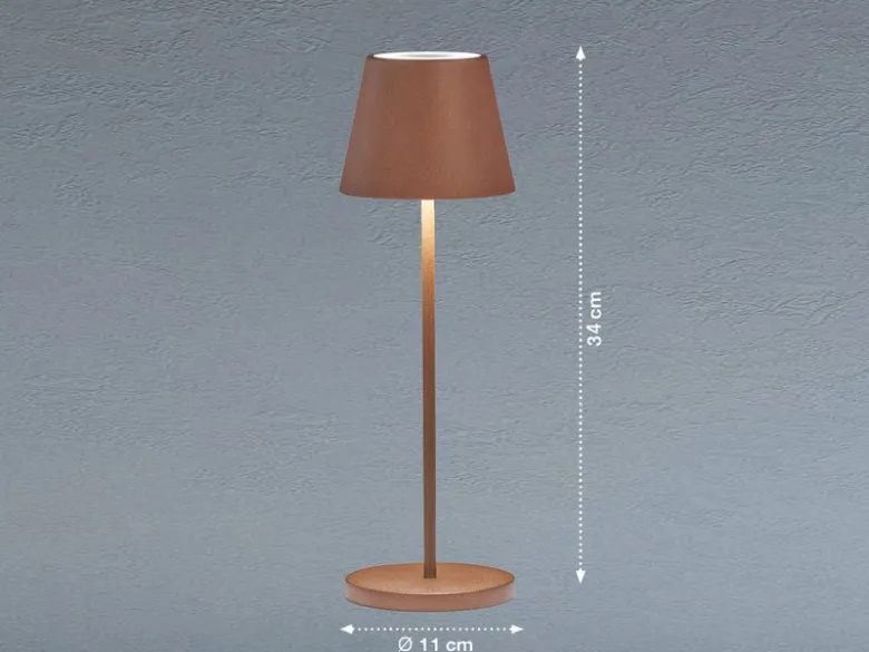2er SET Akku Tischlampen Rostfarben ohne Kabel mit Ladestation, Höhe 34cm